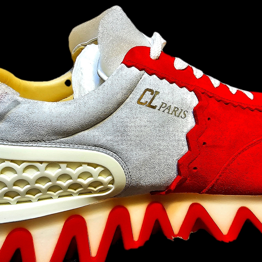 BRAND NEW Men's Christian Louboutin Gray, Gold & Red Loubishark Sneakers SIZE 44